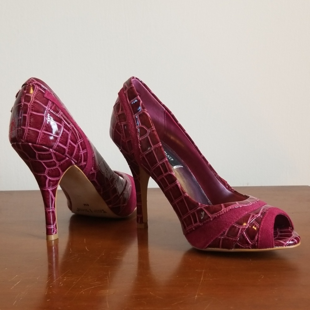 White House Black Market  burgandy peep toe heels